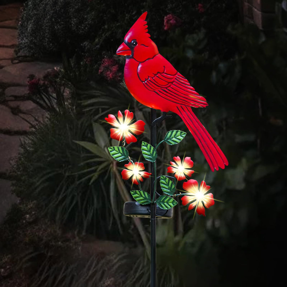 Jiasku cardinal garden stake with LED lights for warm outdoor ambience
