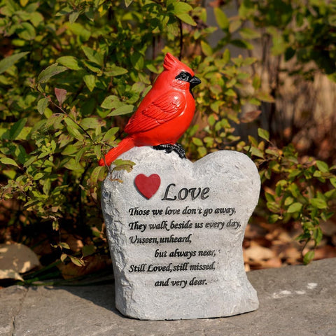 Jiasku Cardinal Memorial Stone featuring a red cardinal for garden tribute.