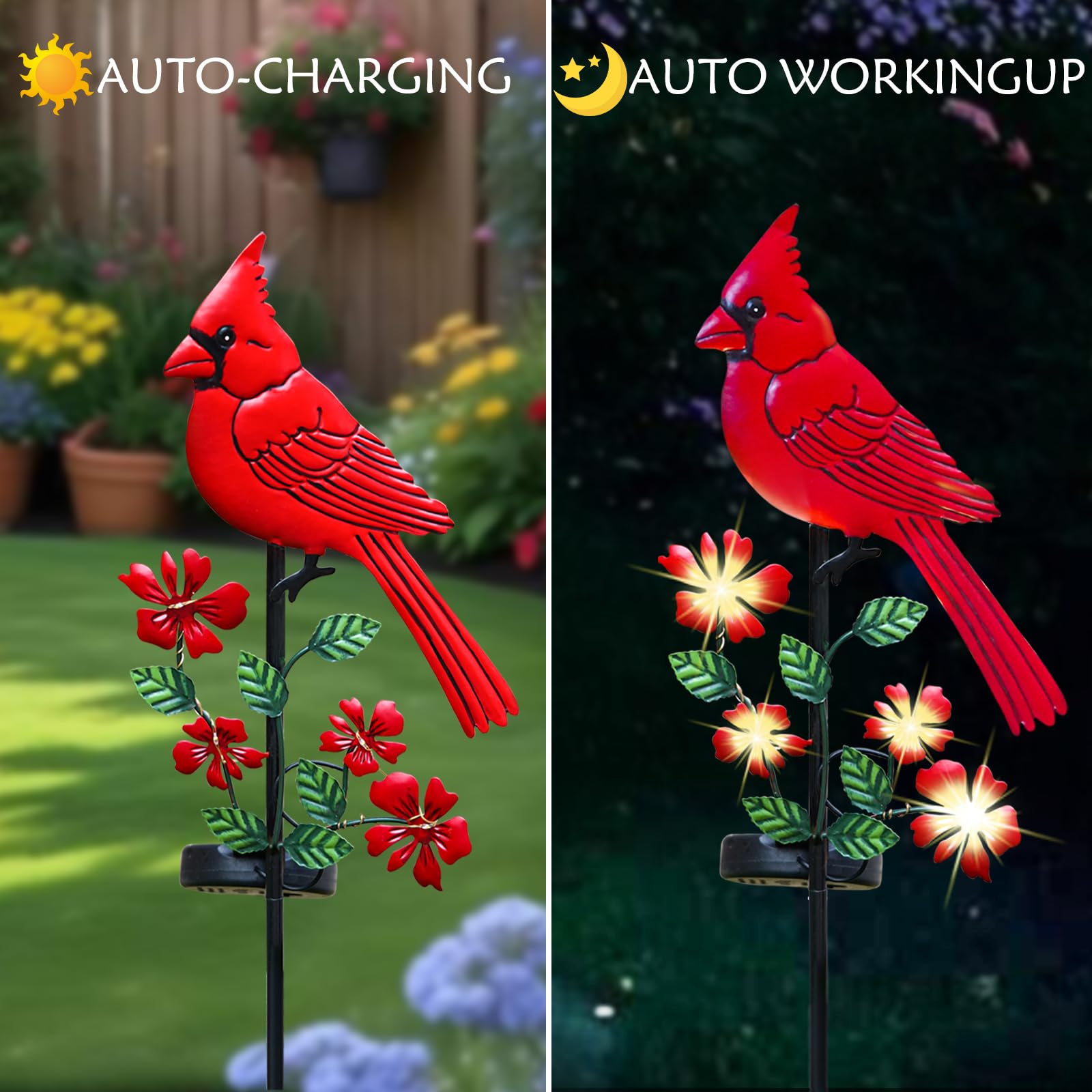 Jiasku cardinal yard art solar-powered lights brighten pathways