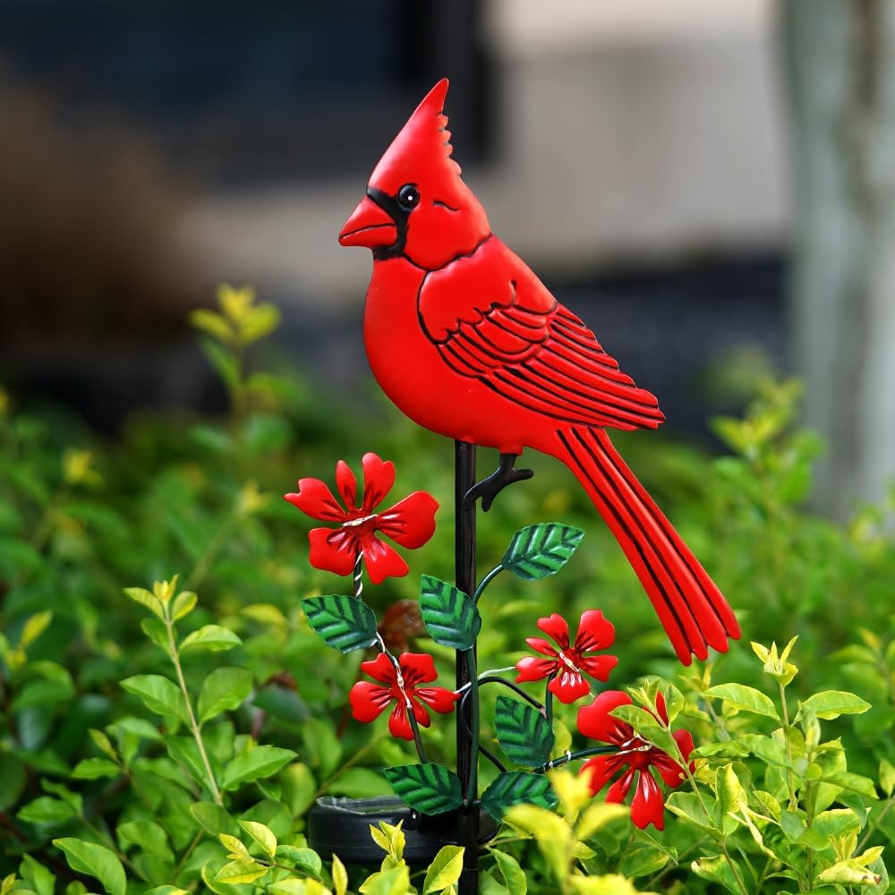 Jiasku red cardinal bird figurine lights add outdoor charm and visibility.