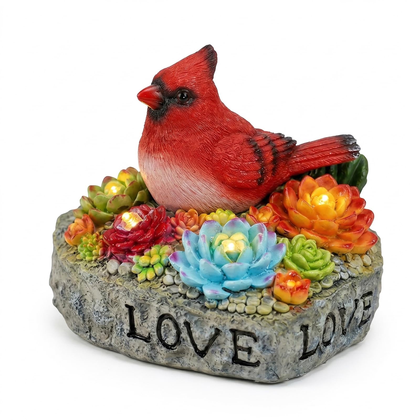 Jiasku solar cardinal memorial statue with glowing succulents for serene outdoor memorials