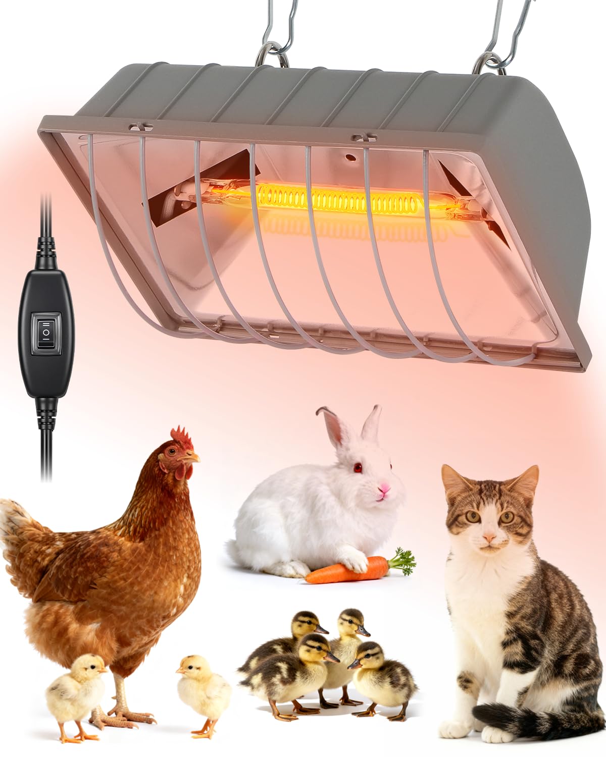 JIAXIDE 300W dual-mode heat lamp in coop for chicks' consistent warmth.