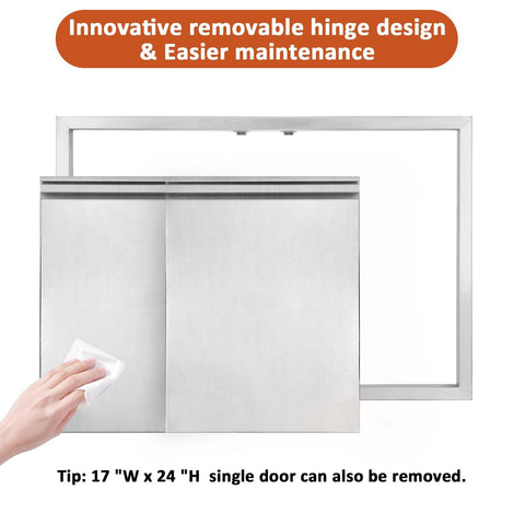 Detachable door aids cleaning and storage in outdoor spaces.