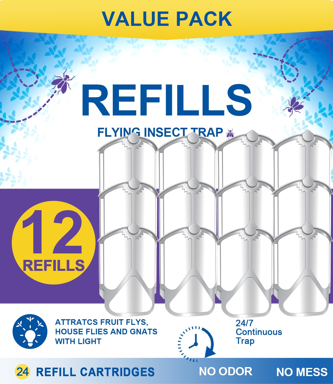Jiermadun 12-pack refill cartridges ready for quick replacement and continuous insect control.