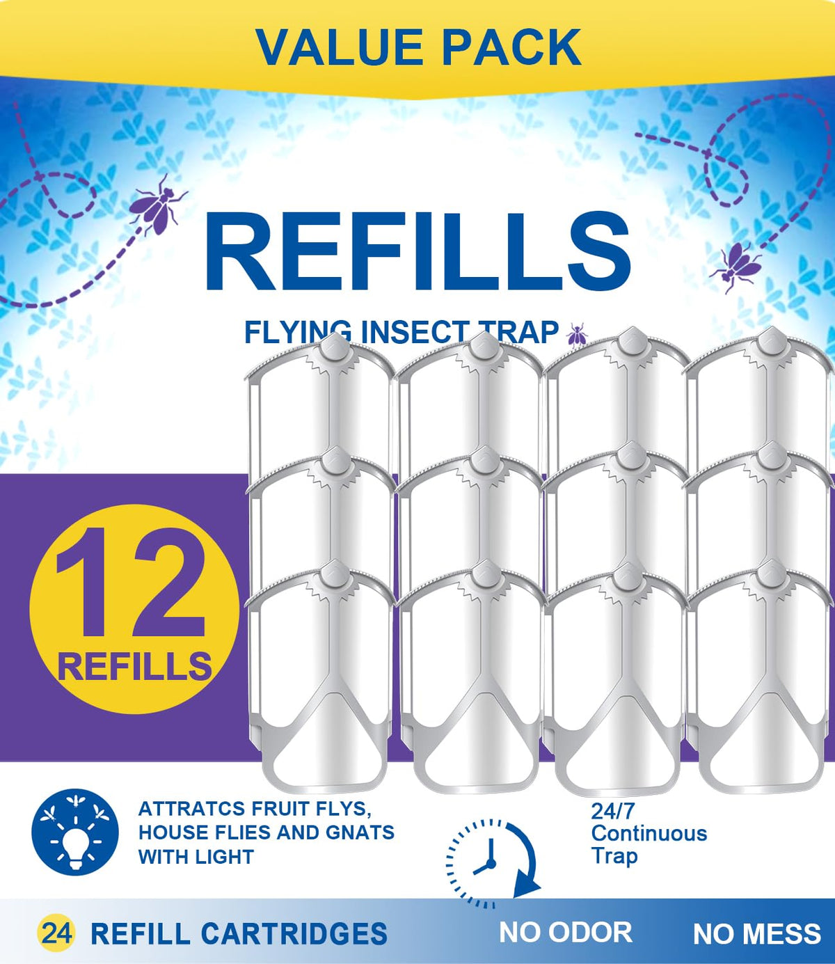 Jiermadun 12-pack refill cartridges ready for quick replacement and continuous insect control.