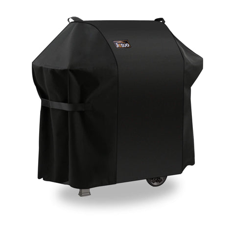 Jiesuo 7106 grill cover on Weber Spirit 200/300 series, guarding against rain and wind.