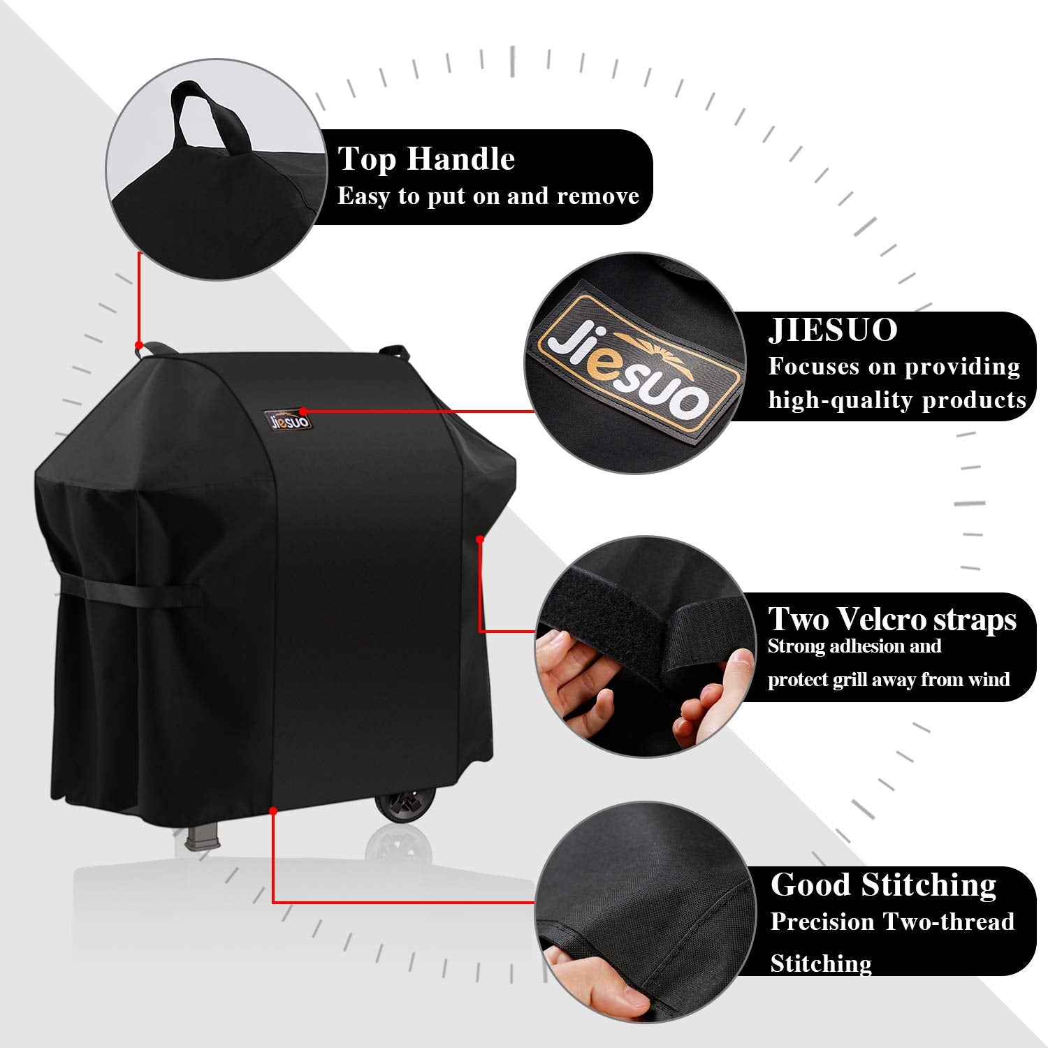 Heavy-duty waterproof polyester shell protects the grill from rain and splashes.