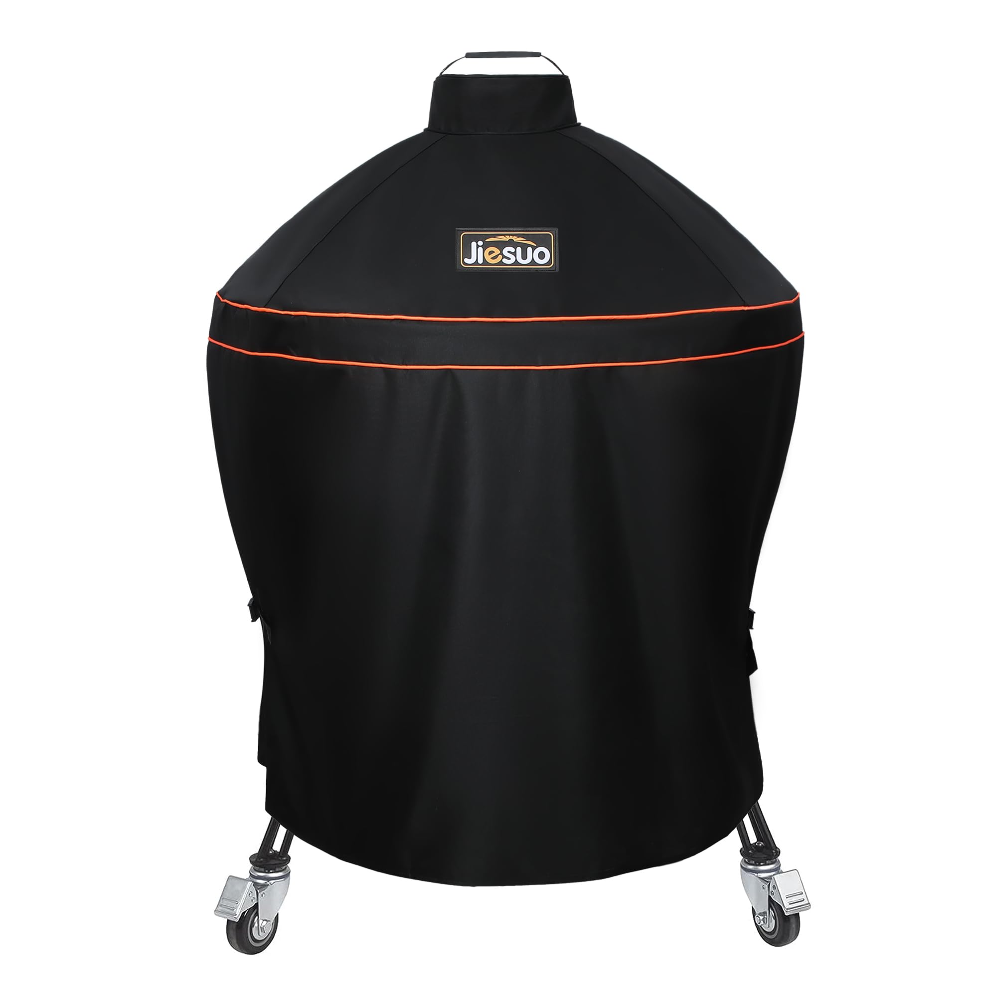JIESUO grill cover for Kamado Big Joe 24-inch shields against rain and sun.
