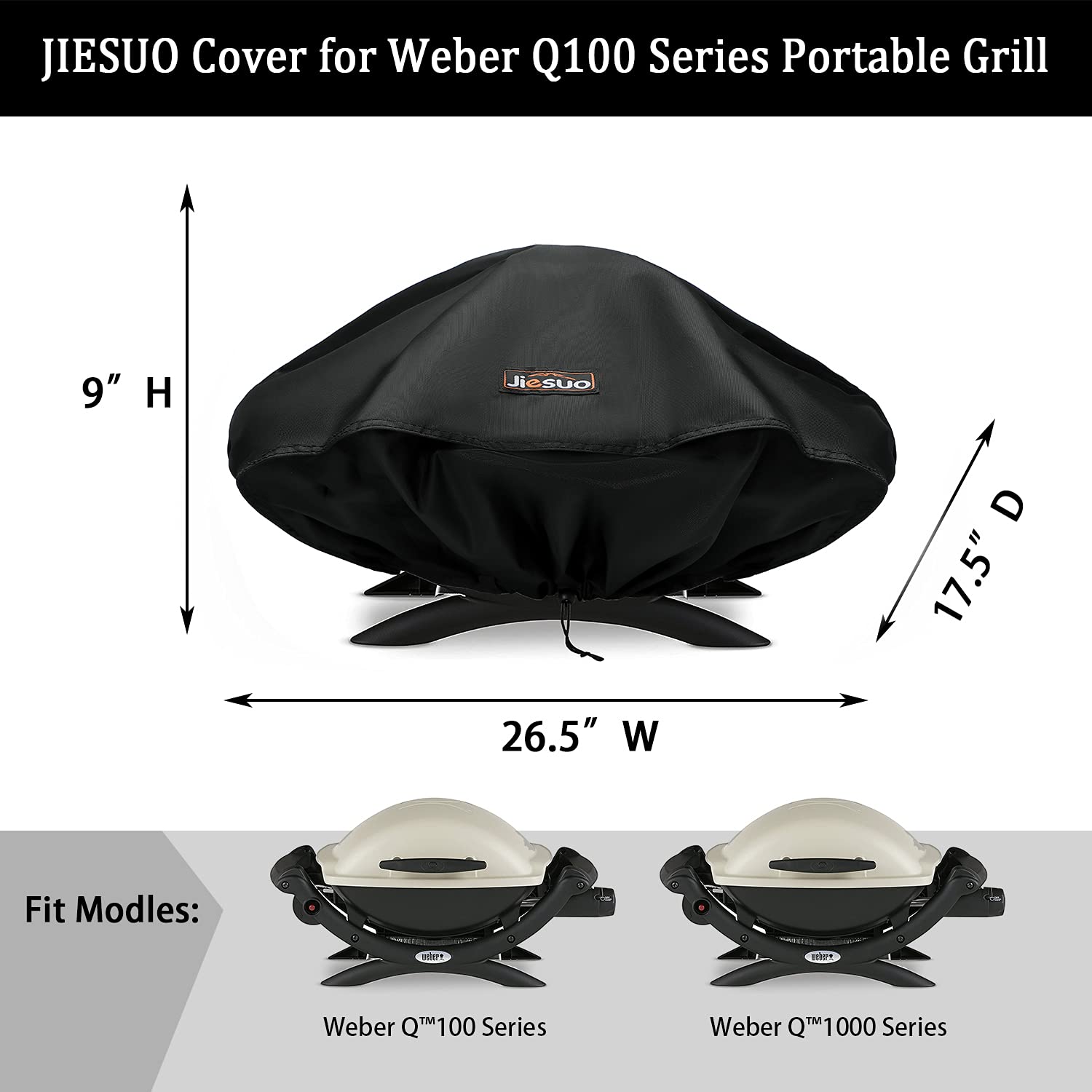JIESUO grill cover heavy-duty 600D material shields the grill from wear.