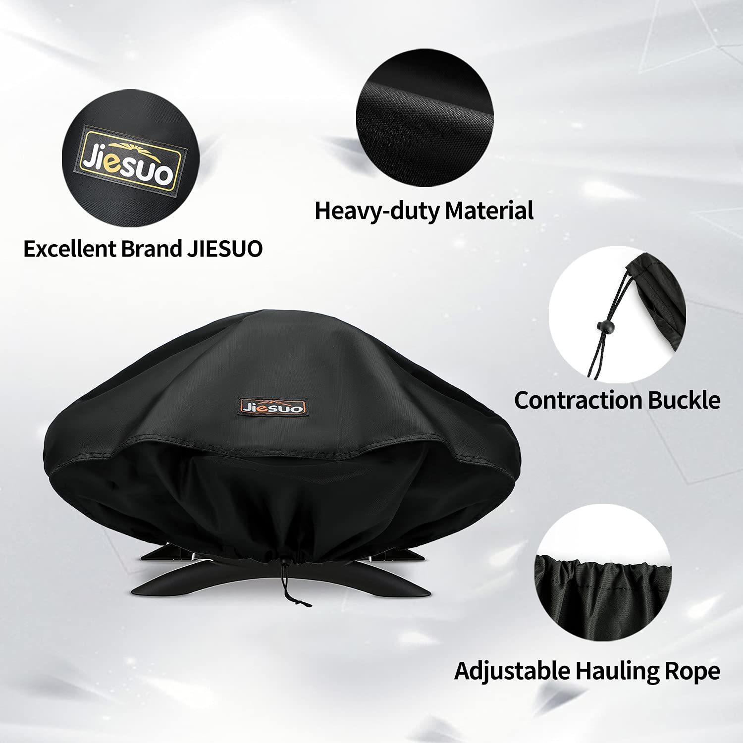 JIESUO grill cover waterproof PU coating blocks water and sun fade.