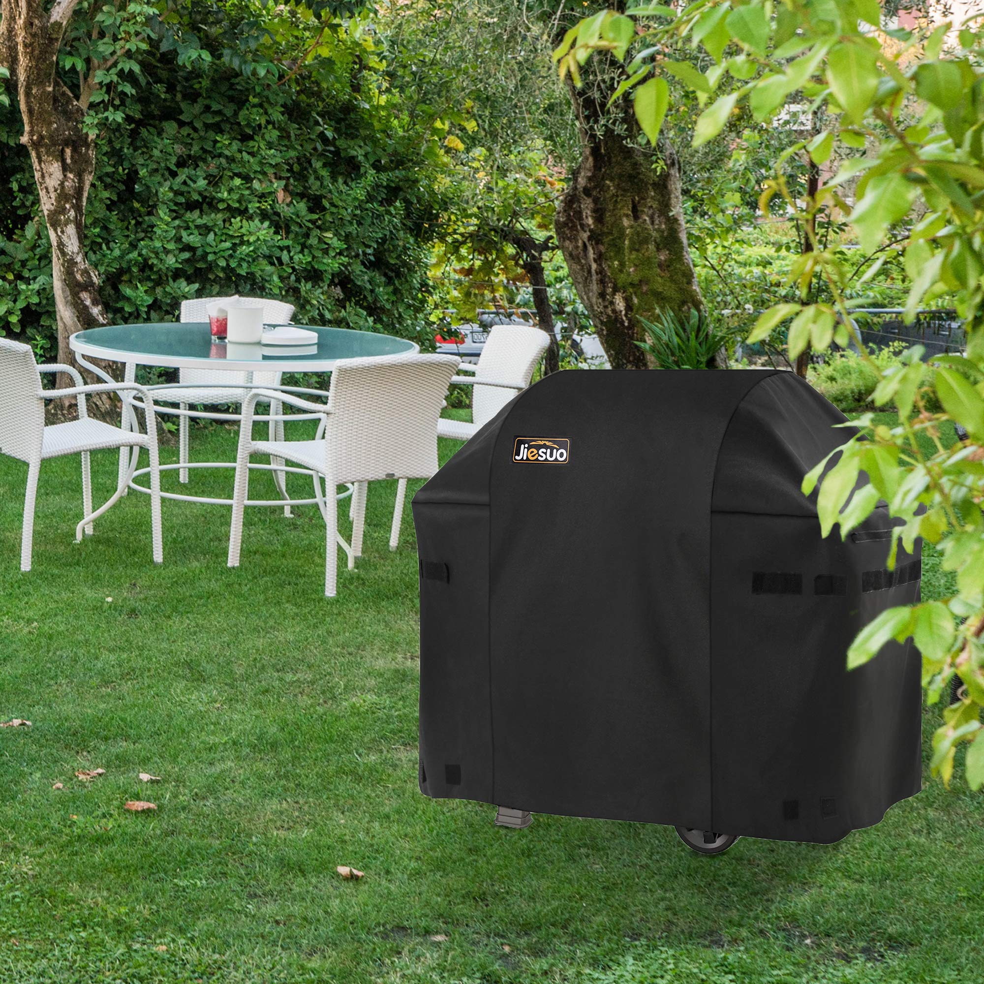 JIESUO grill cover for Weber Spirit 310, easy cleaning after rain.