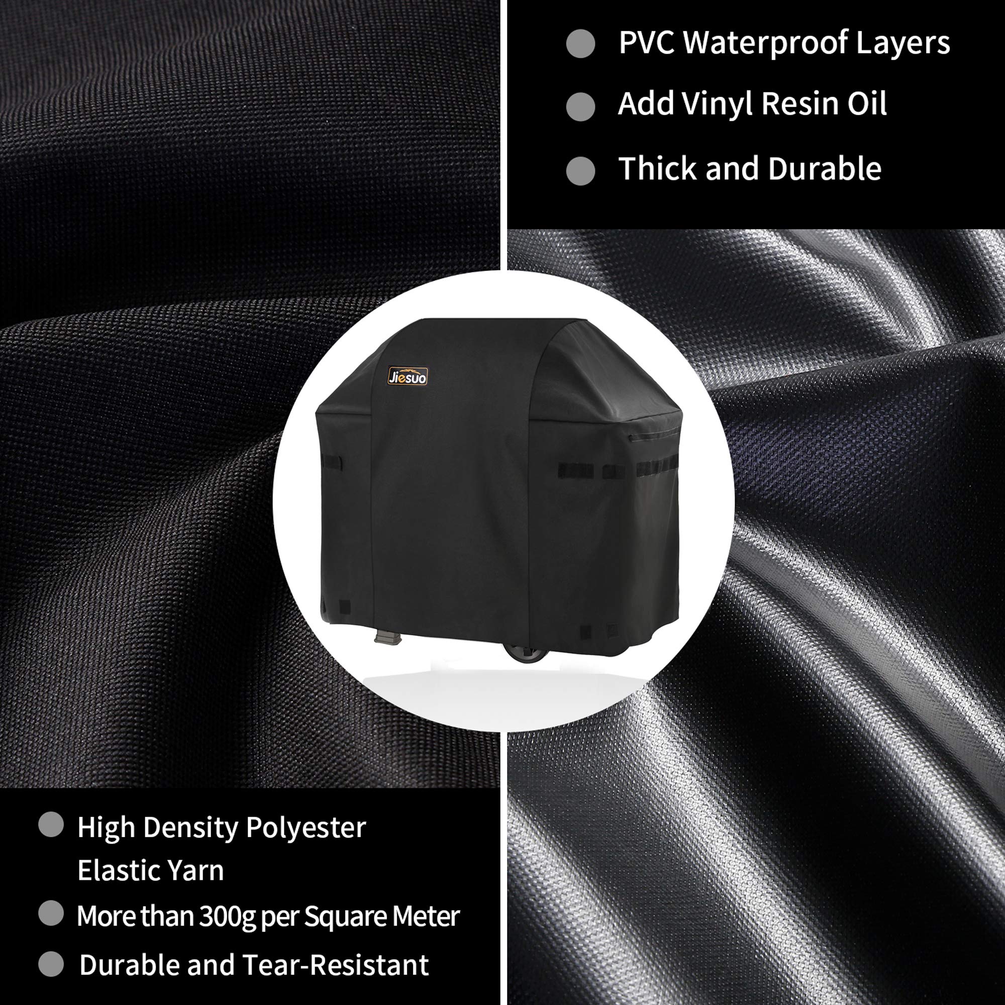 JIESUO grill cover for Weber Spirit 310, waterproof material protects against moisture.