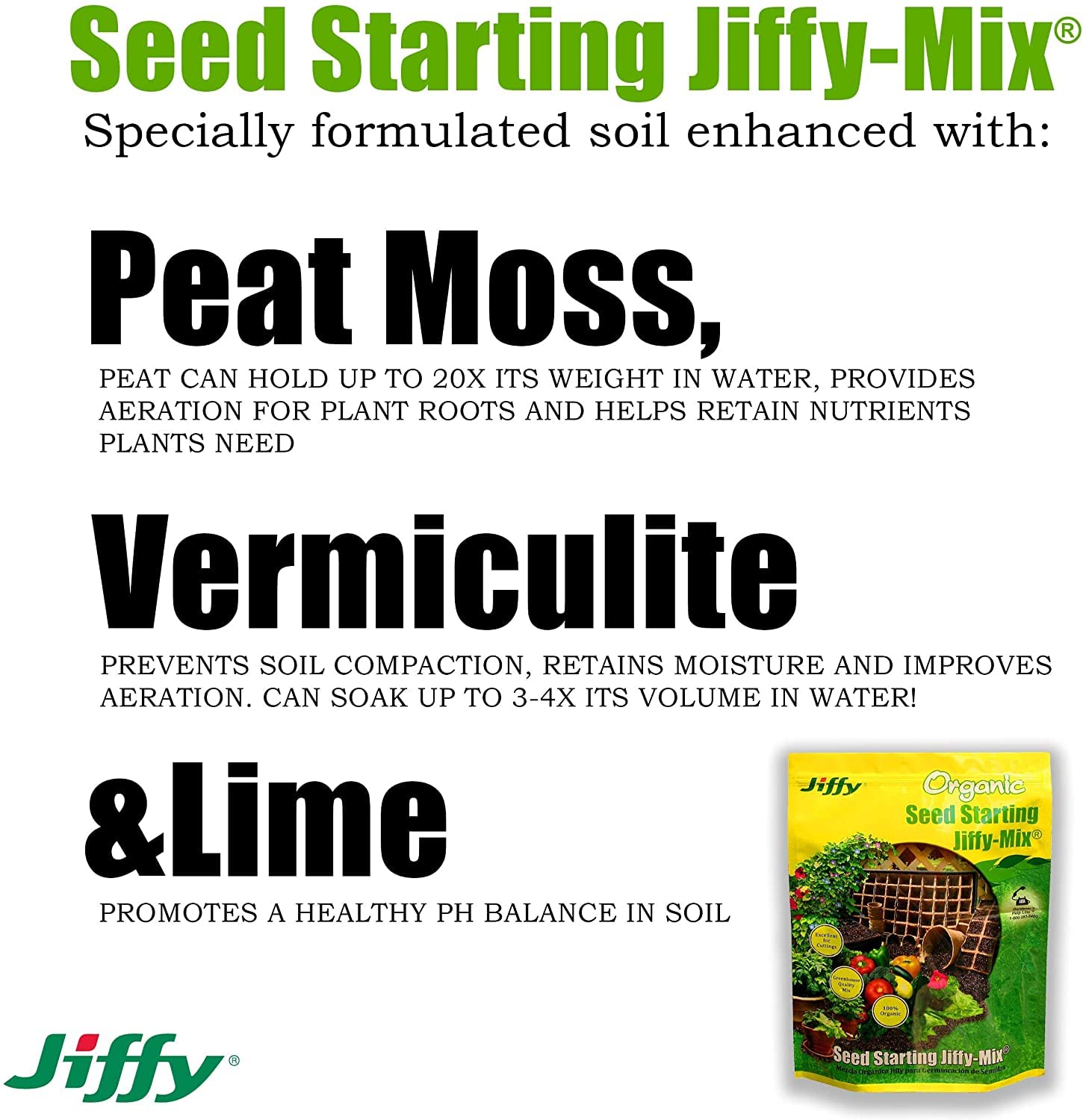 Jiffy G310 10 quart mix with seed-starting soil packaging, ideal for indoor seed trays and early transplant.