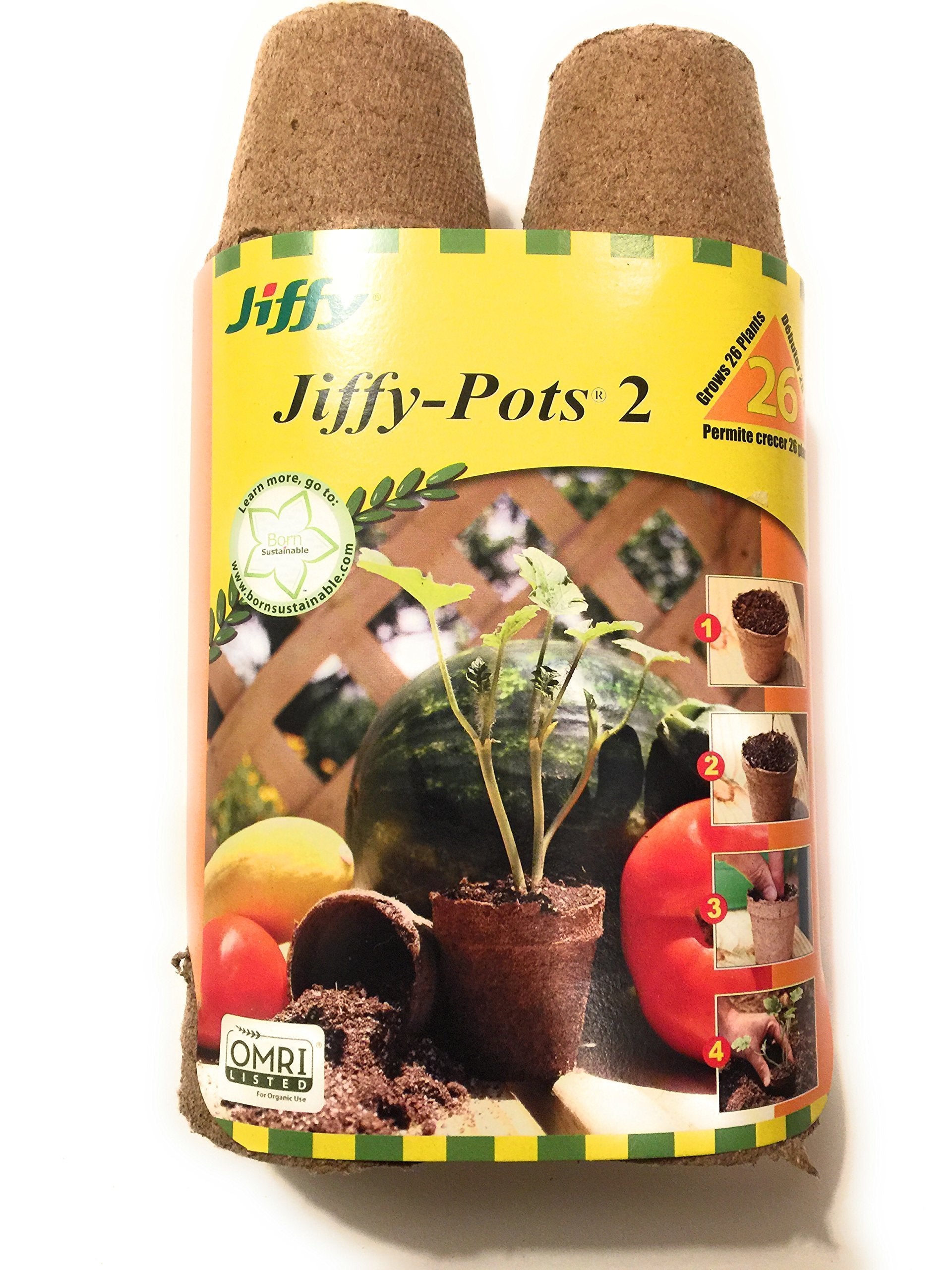 Jiffy-Pots 2-inch biodegradable peat pots in a 26-pack for seed starting.