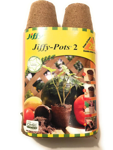 Jiffy-Pots 2-inch biodegradable peat pots in a 26-pack for seed starting.