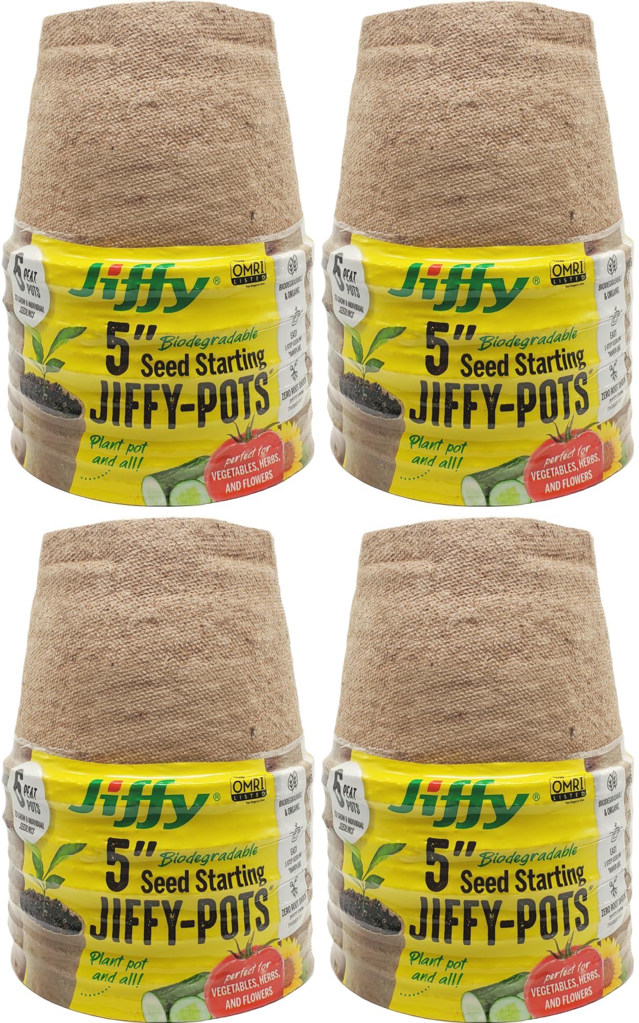 Jiffy seed starting pots 5-inch biodegradable, ideal for easy transplanting.