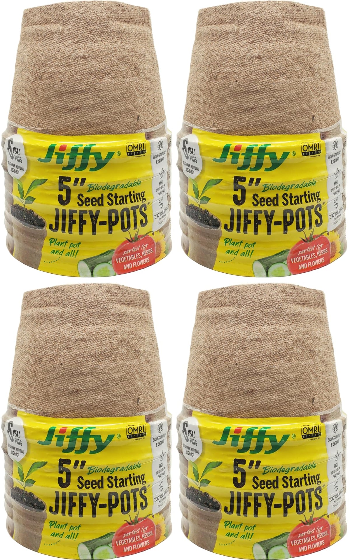 Jiffy seed starting pots 5-inch biodegradable, ideal for easy transplanting.