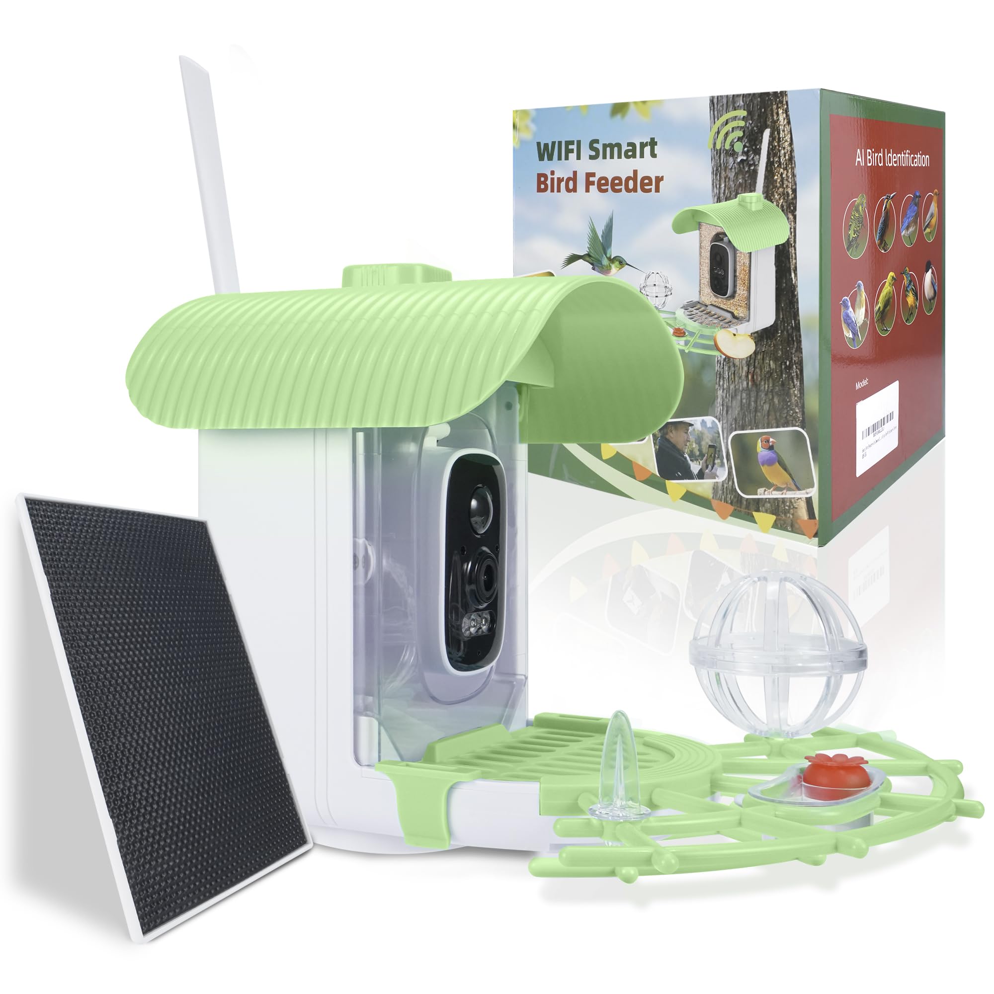 JIFUGLOB bird feeder camera front view captures vivid 2K video of visiting birds