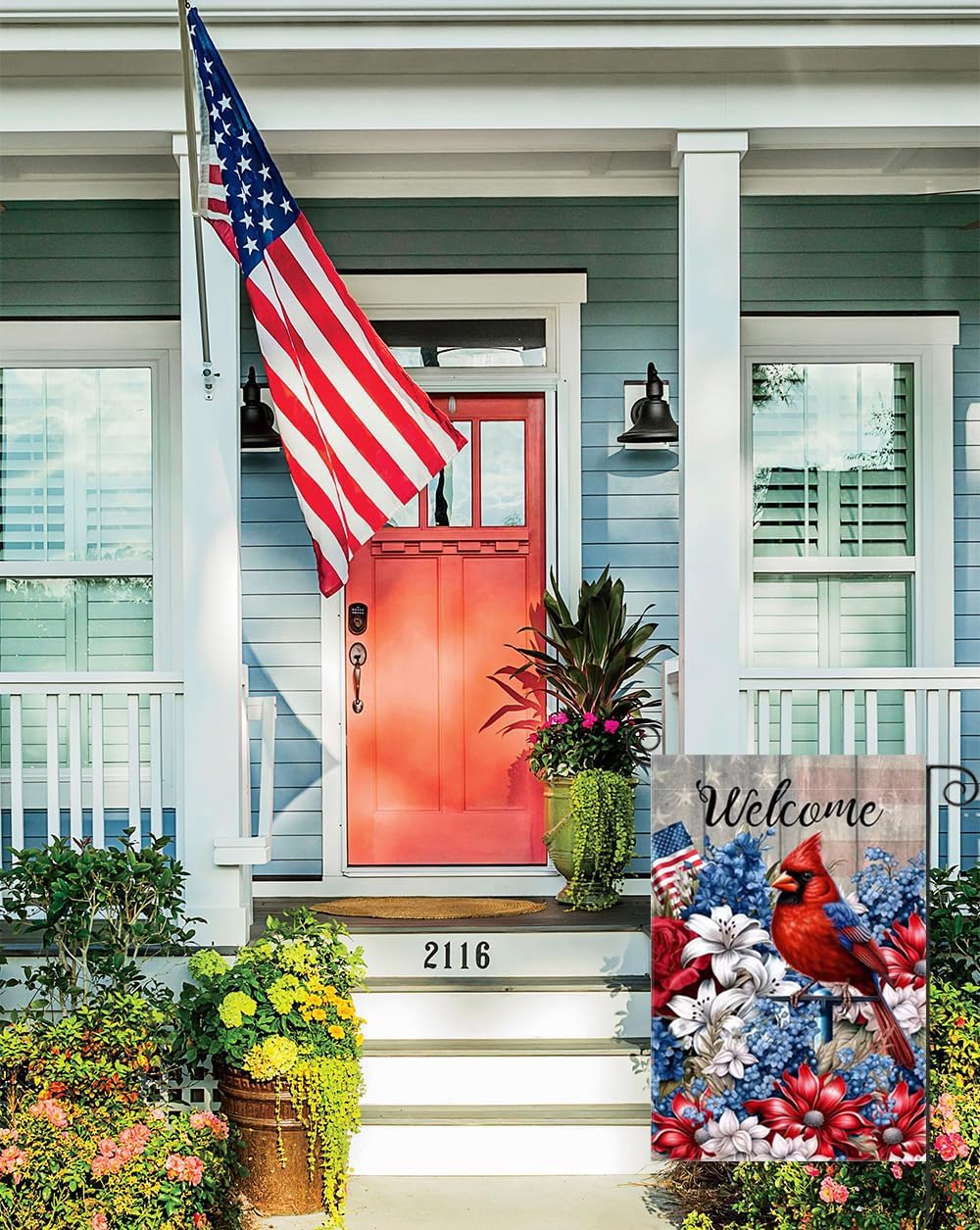 JIGINOFV 4th of July garden flag back view, double-sided print.