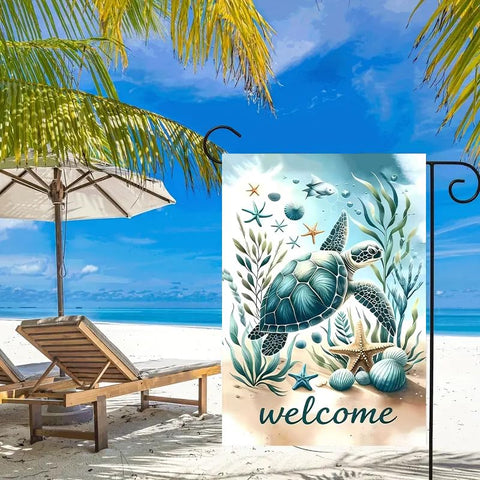 JIGINOFV burlap double-sided flag showcases vibrant coastal design.