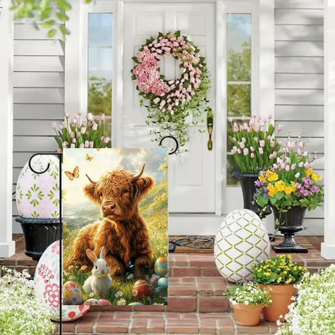 JIGINOFV burlap Easter garden flag with bright colors for outdoor porch display.