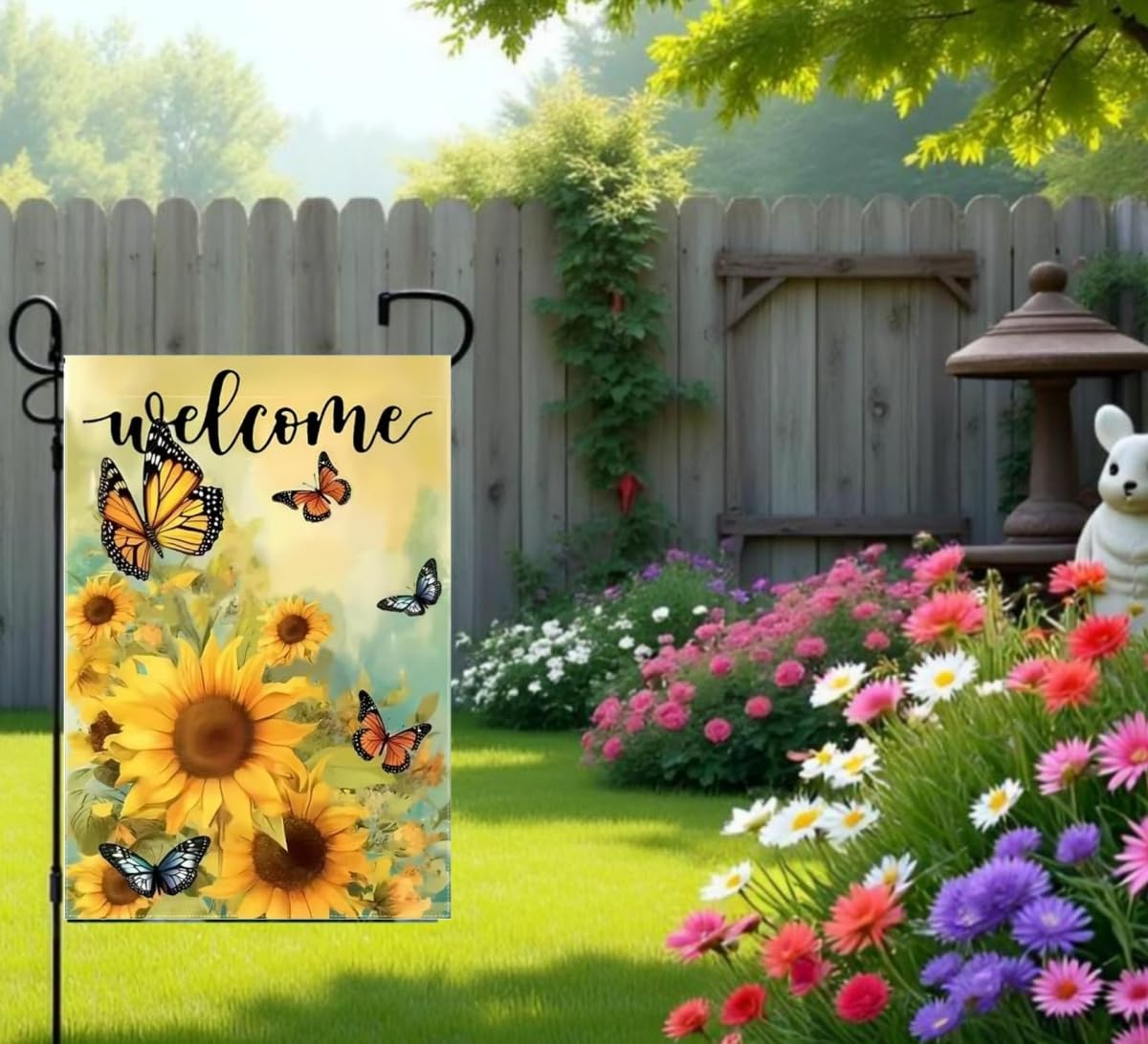 JIGINOFV double-sided print flag shows sunflowers from both sides.