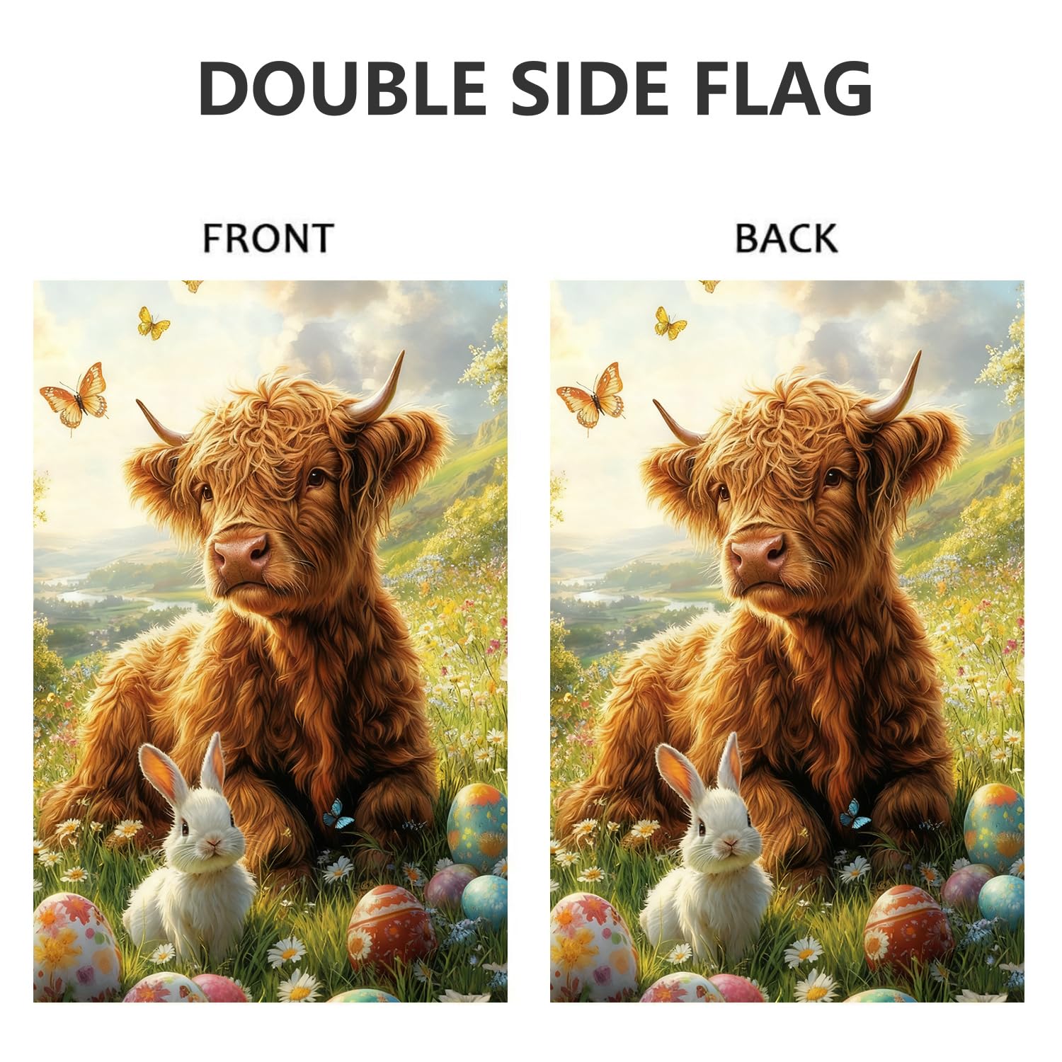 JIGINOFV Easter cow in meadow flag enhances outdoor decor with durable burlap fabric.