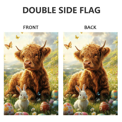 JIGINOFV Easter cow in meadow flag enhances outdoor decor with durable burlap fabric.