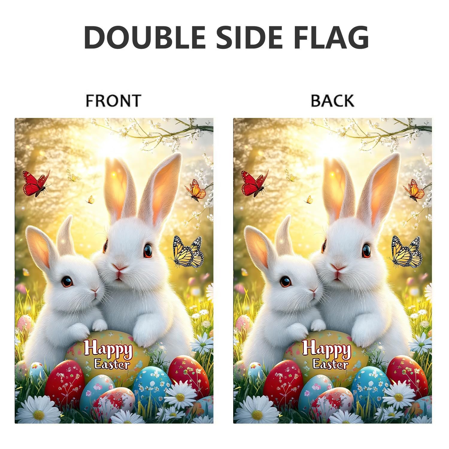 JIGINOFV two-rabbit flag captures lively spring scene for patio decoration.