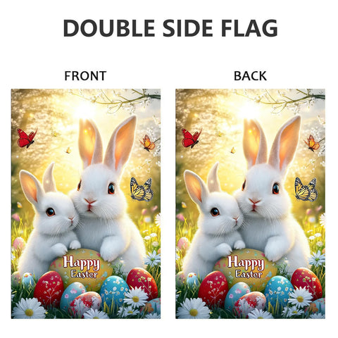 JIGINOFV two-rabbit flag captures lively spring scene for patio decoration.