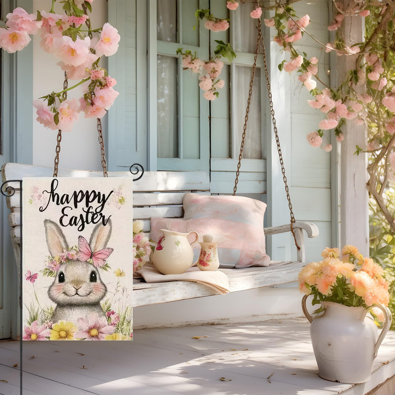 JIGINOFV Easter flag front yard display for seasonal charm.