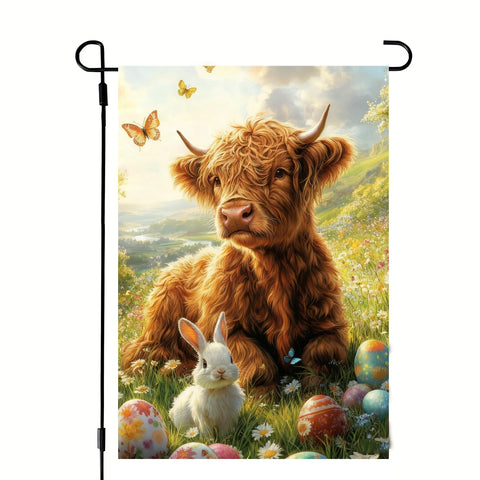 JIGINOFV Easter Highland Cow flag, double-sided vibrant yard decor for spring welcome.