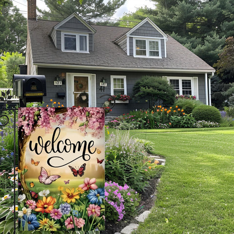 JIGINOFV garden flag with reinforced stitching for lasting seasonal use.