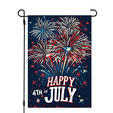 JIGINOFV Happy 4th of July garden flag, double-sided fireworks for vibrant outdoor decor.