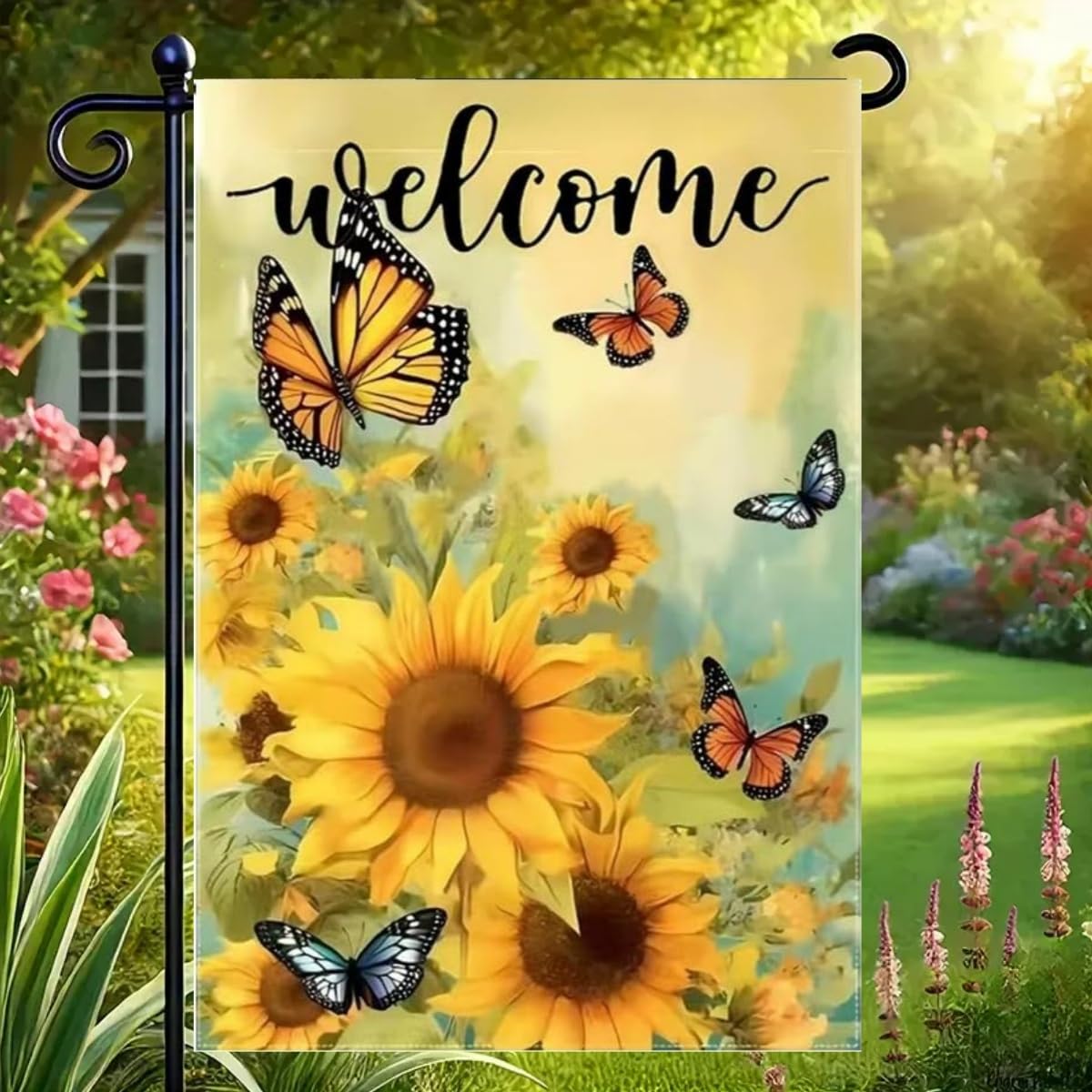 JIGINOFV housewarming gift flag appeals to sunflower lovers.