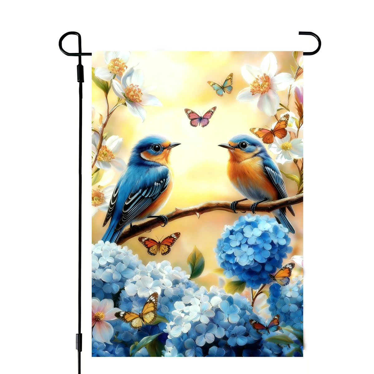 JIGINOFV hydrangea bluebird flag 12x18 for bright outdoor spring décor