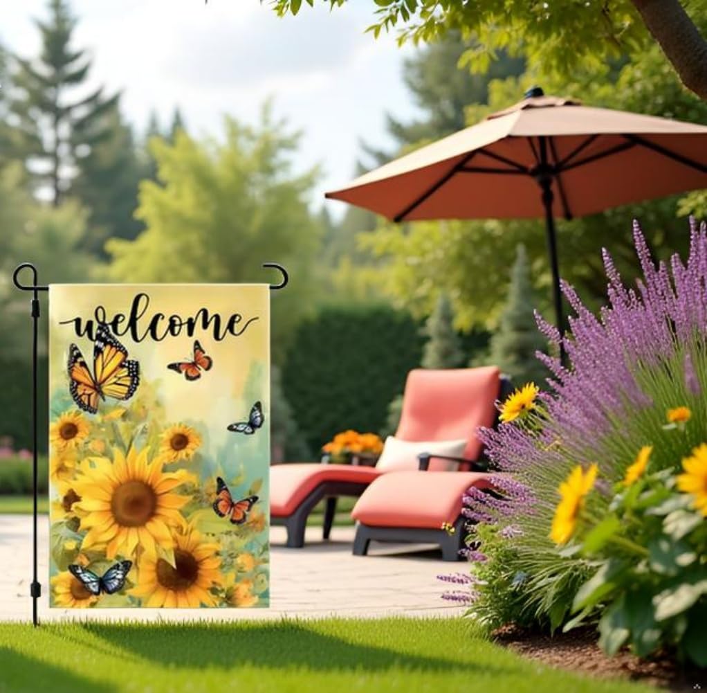 JIGINOFV sunflowers and butterflies flag ideal for entrances.