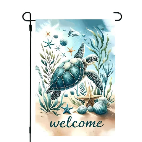 JIGINOFV summer welcome turtle flag enhances outdoor curb appeal.