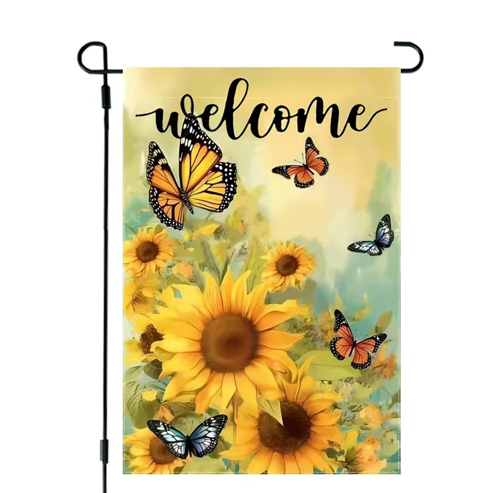 JIGINOFV sunflower-butterfly design flag adds cheerful outdoor curb appeal.