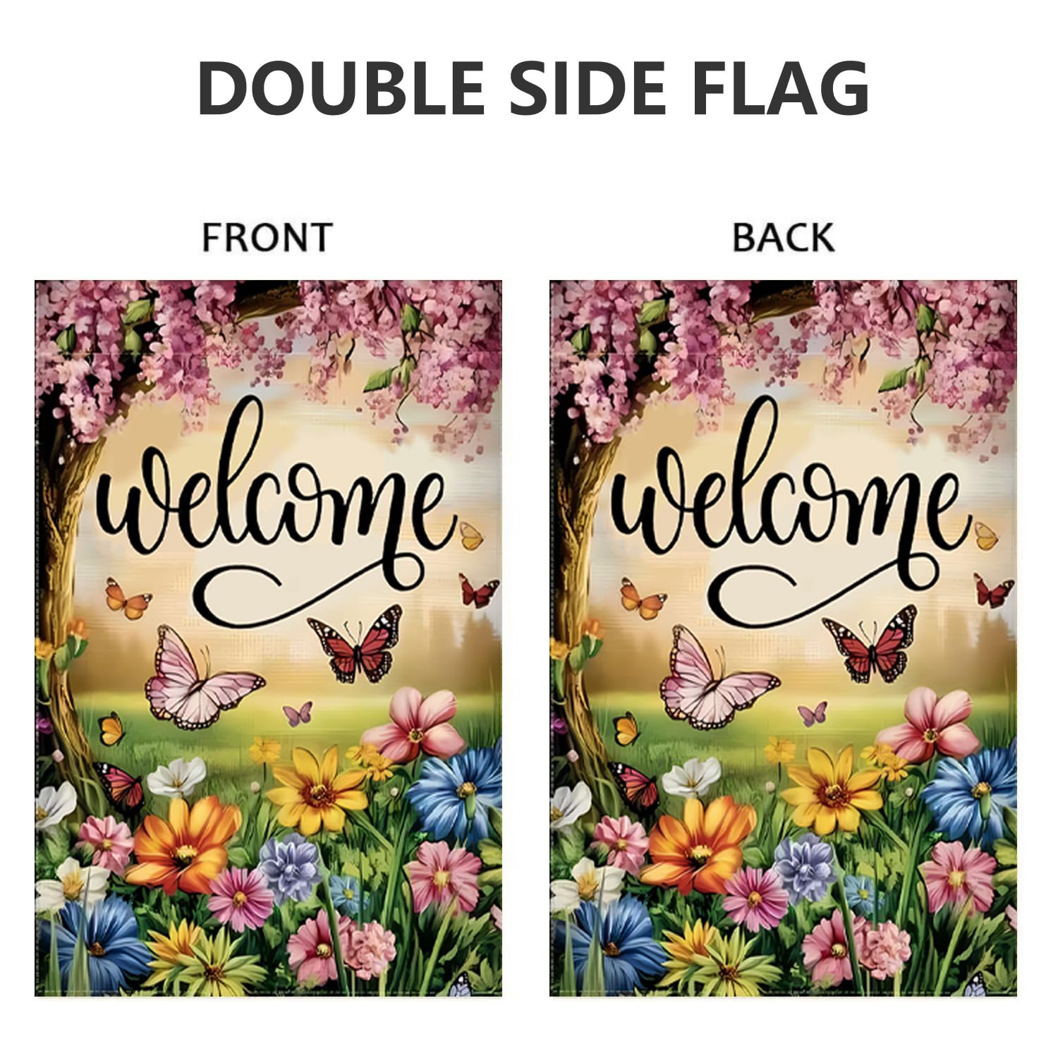 JIGINOFV welcome flag with flowers and butterfly, ideal for entryway greetings.