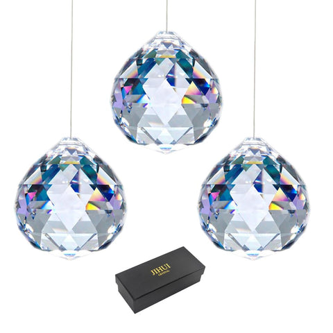 JIHUI clear glass crystal ball prism pendant 40mm creates vivid rainbow light indoors.