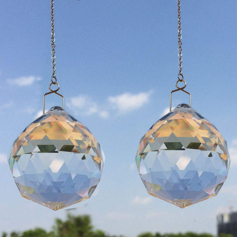 JIHUI crystal ball close-up shows clear facets for sparkling rainbows.