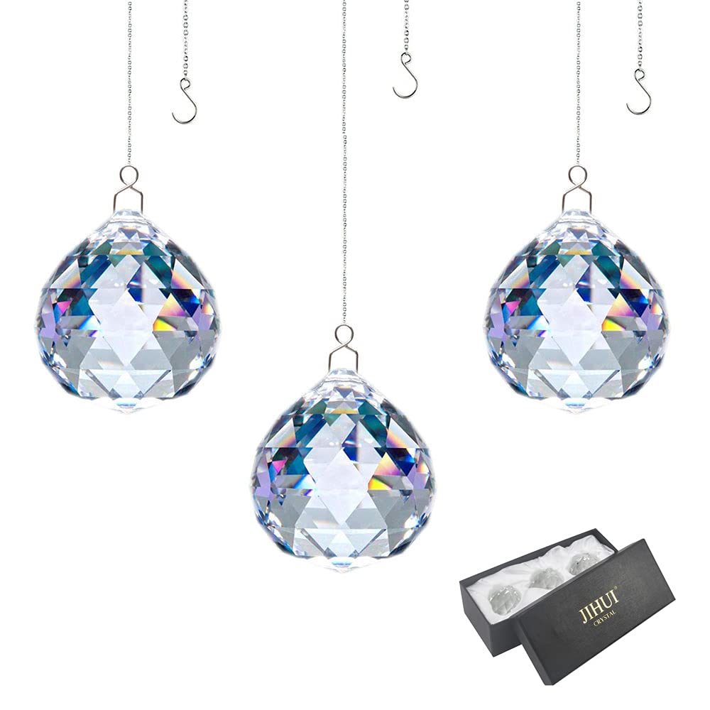 JIHUI crystal prism ball window suncatcher casting colorful rainbows in a sunny window