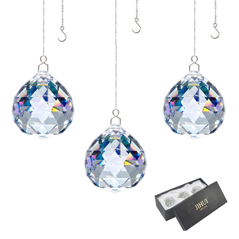 JIHUI crystal prism ball window suncatcher casting colorful rainbows in a sunny window