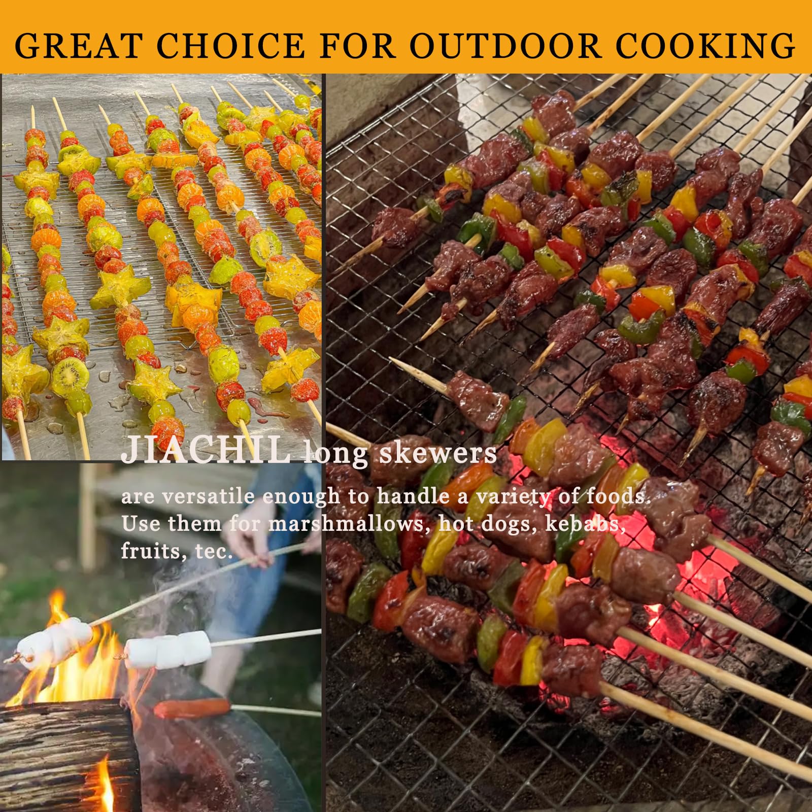 JIACHIL eco-friendly natural bamboo skewer for sustainable outdoor cooking.