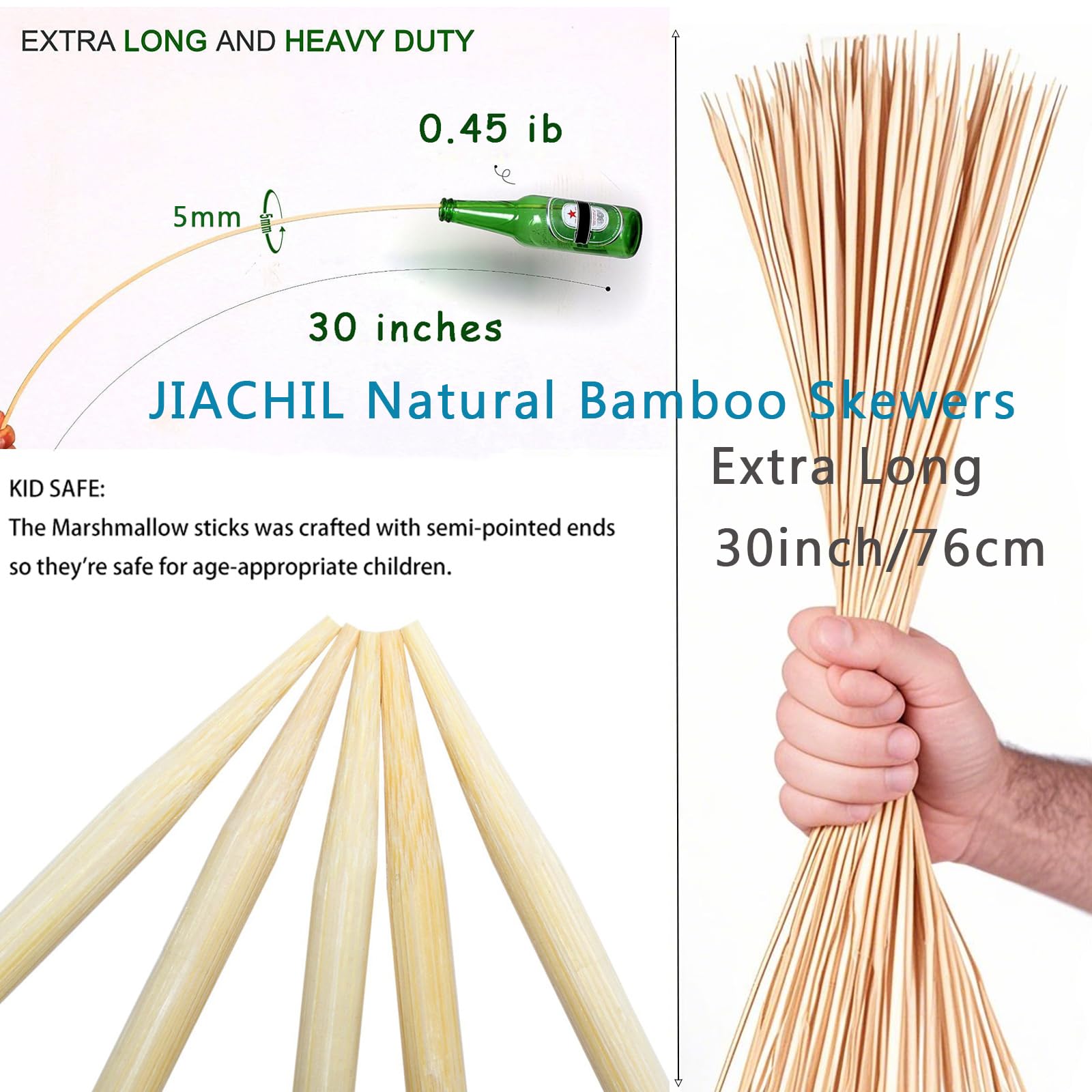 JIACHIL heavy-duty 5mm skewers ideal for sturdy kebabs and robust grilling.