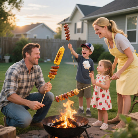 JIACHIL multipurpose skewers for camping, picnics, and backyard barbecues.