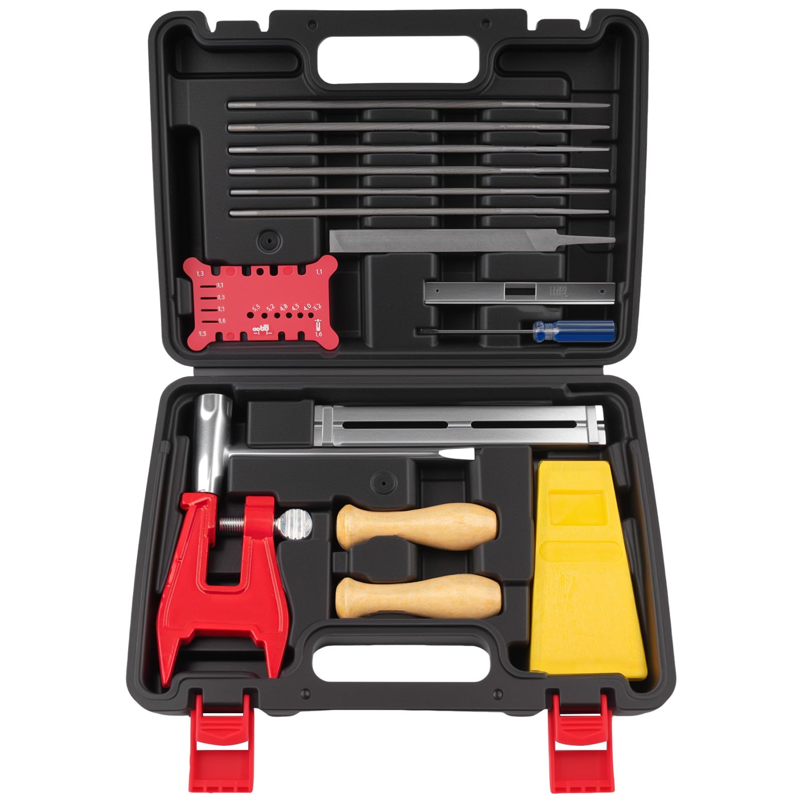 Jiimee 16Pcs Sharpener Kit opened to show on-site tools for precise field sharpening.