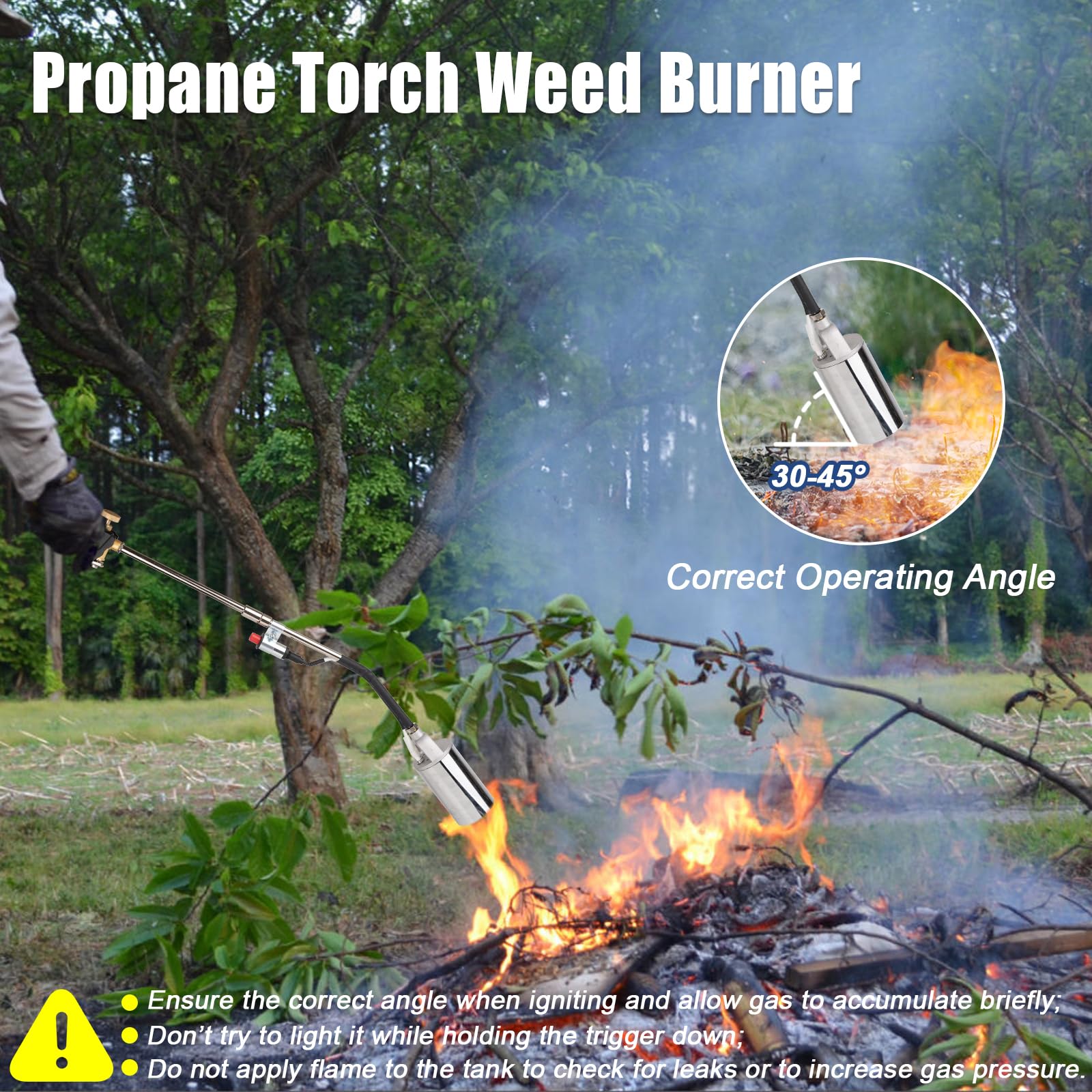 Jiimee propane torch for outdoor use supports weed burning, ice melting, and campfire prep.