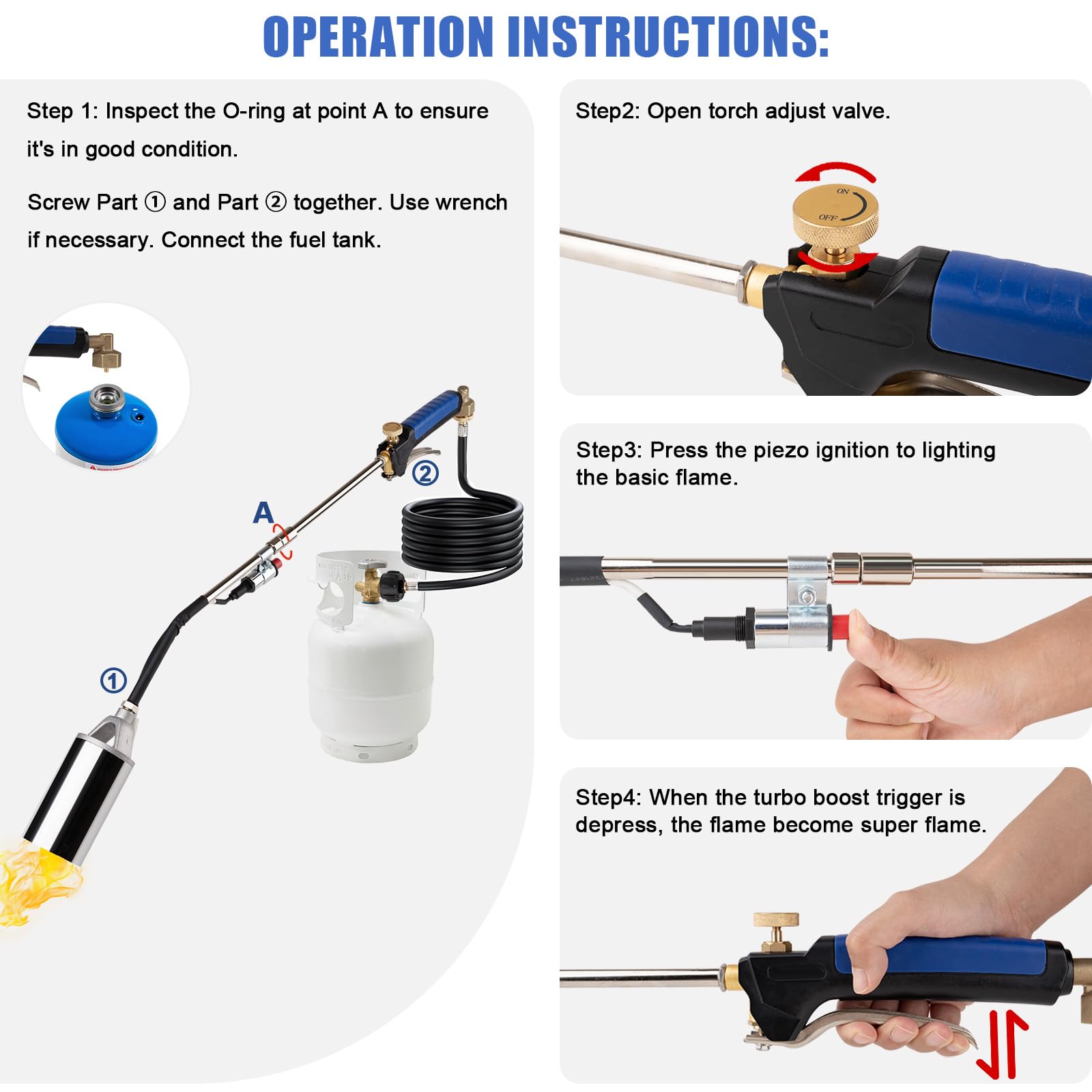 Jiimee propane torch turbo trigger delivers extra heat for rapid work.
